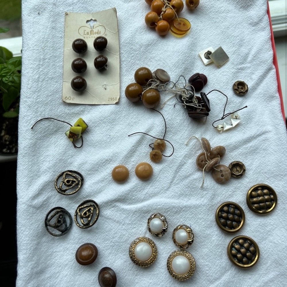 Vintage Mixed Media La Mode Button Collection Wooden Figural Textured Japan